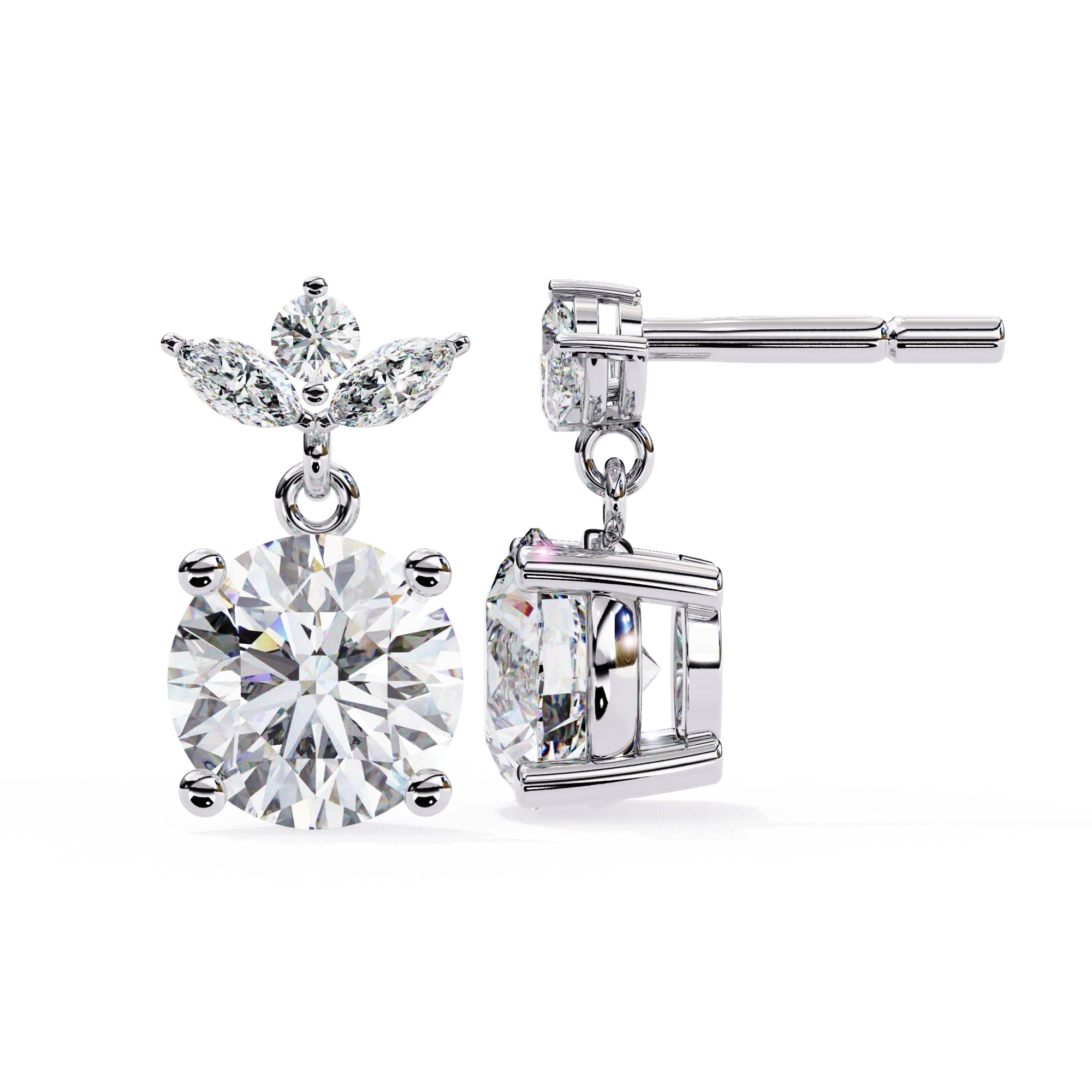 Round And Marquise Cut Diamond Drop Earrings