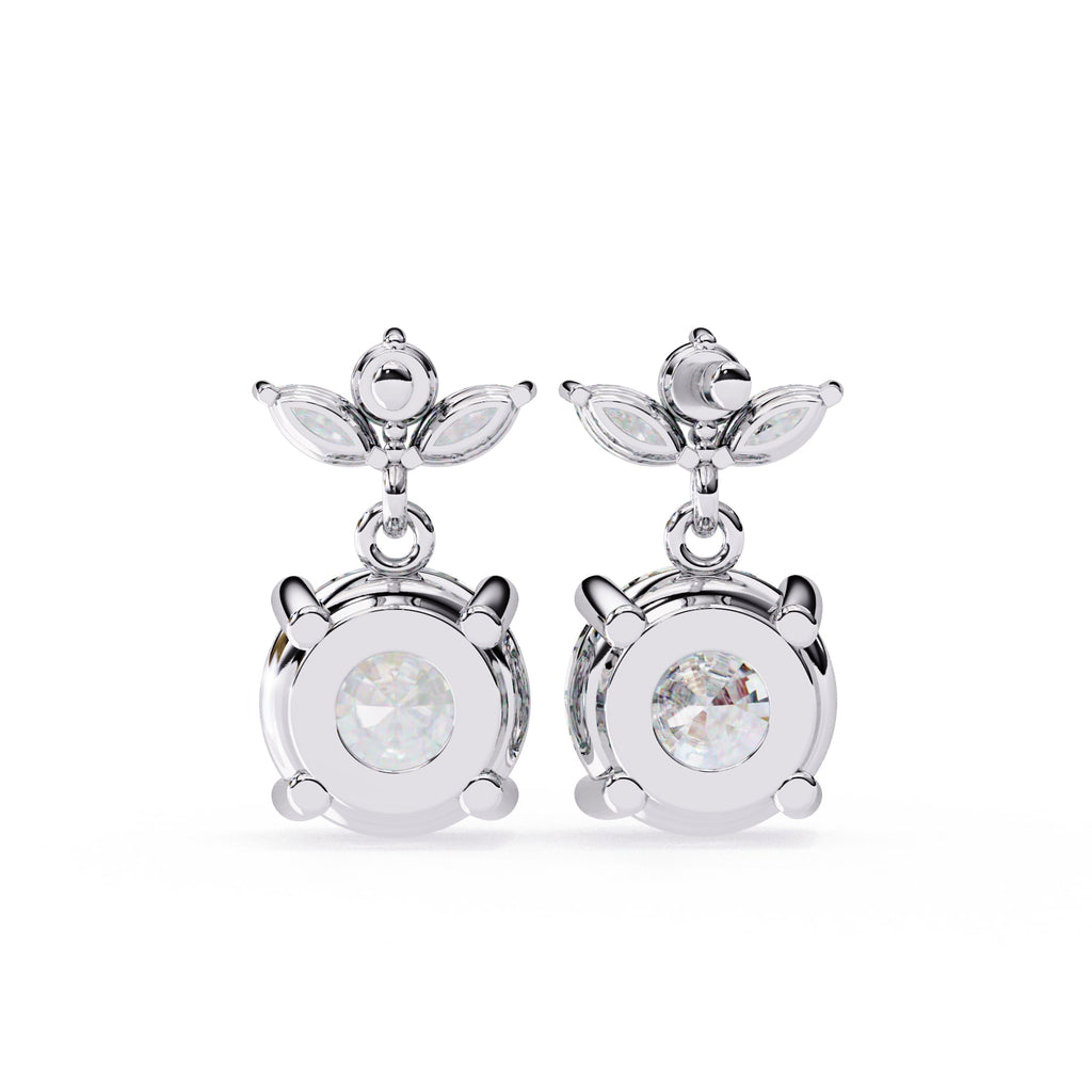 Round And Marquise Cut Diamond Drop Earrings