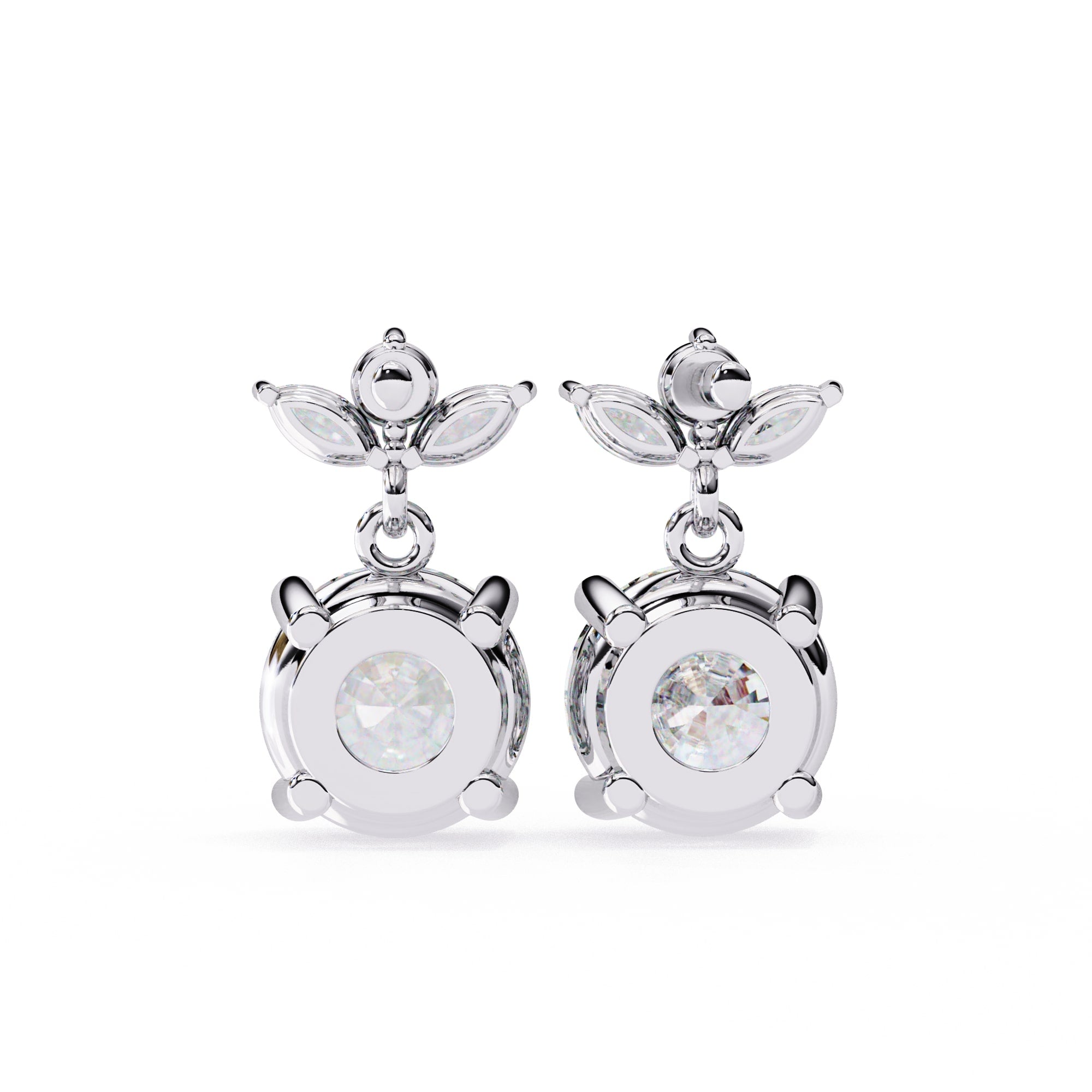 Round And Marquise Cut Diamond Drop Earrings