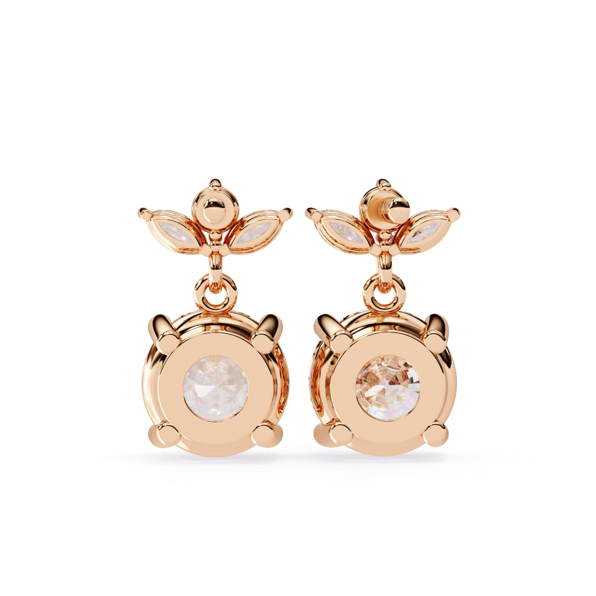 Round And Marquise Cut Diamond Drop Earrings