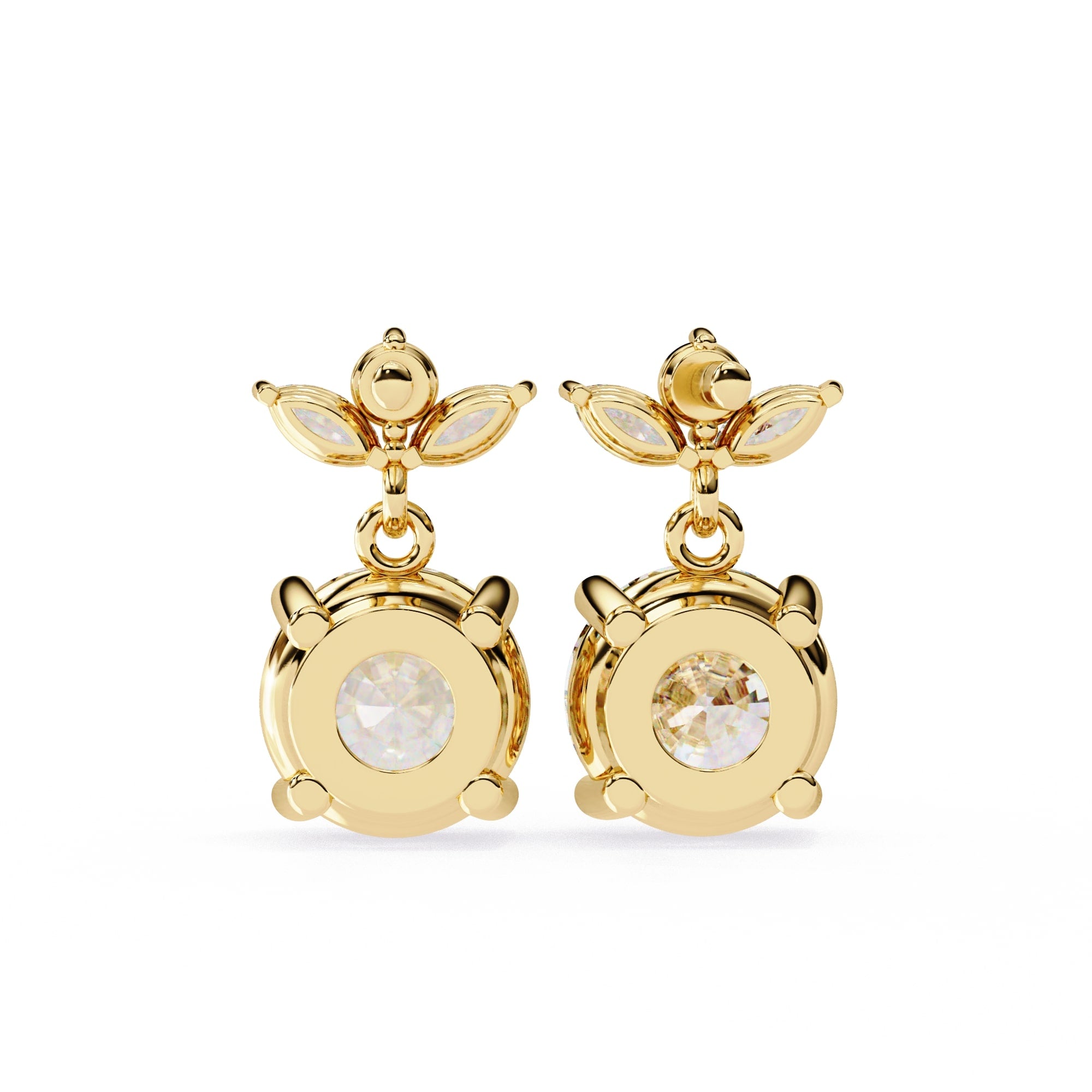 Round And Marquise Cut Diamond Drop Earrings