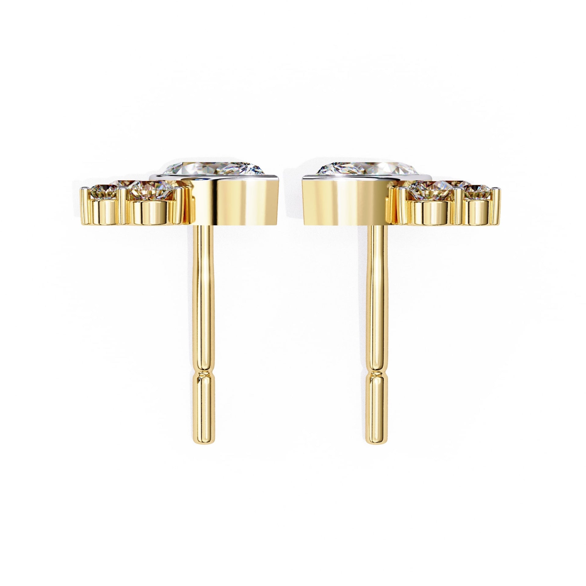 Marquise And Round Lab Diamond Bezel Set Stud Earrings