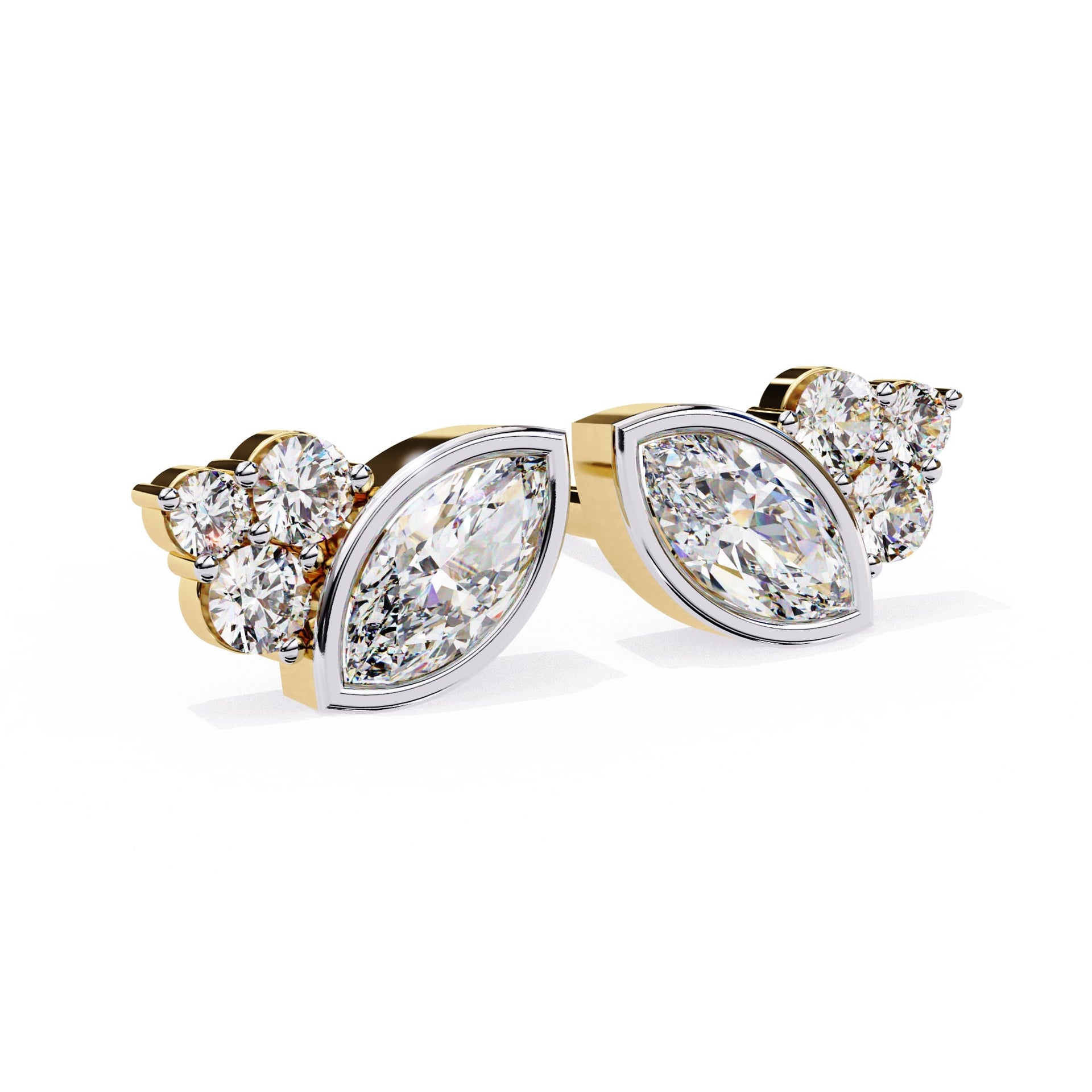 Marquise And Round Lab Diamond Bezel Set Stud Earrings