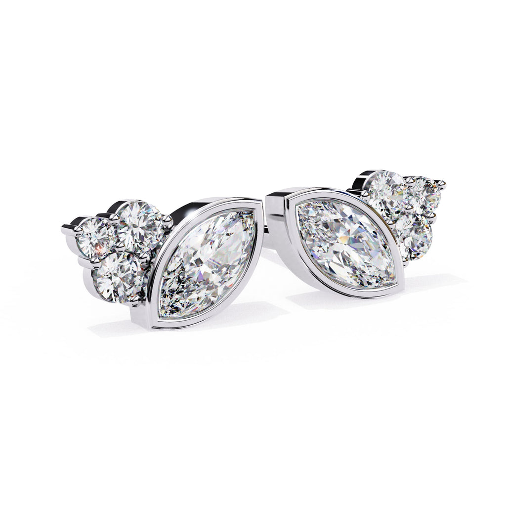 Classic Marquise Diamond Bezel Set Stud Earrings