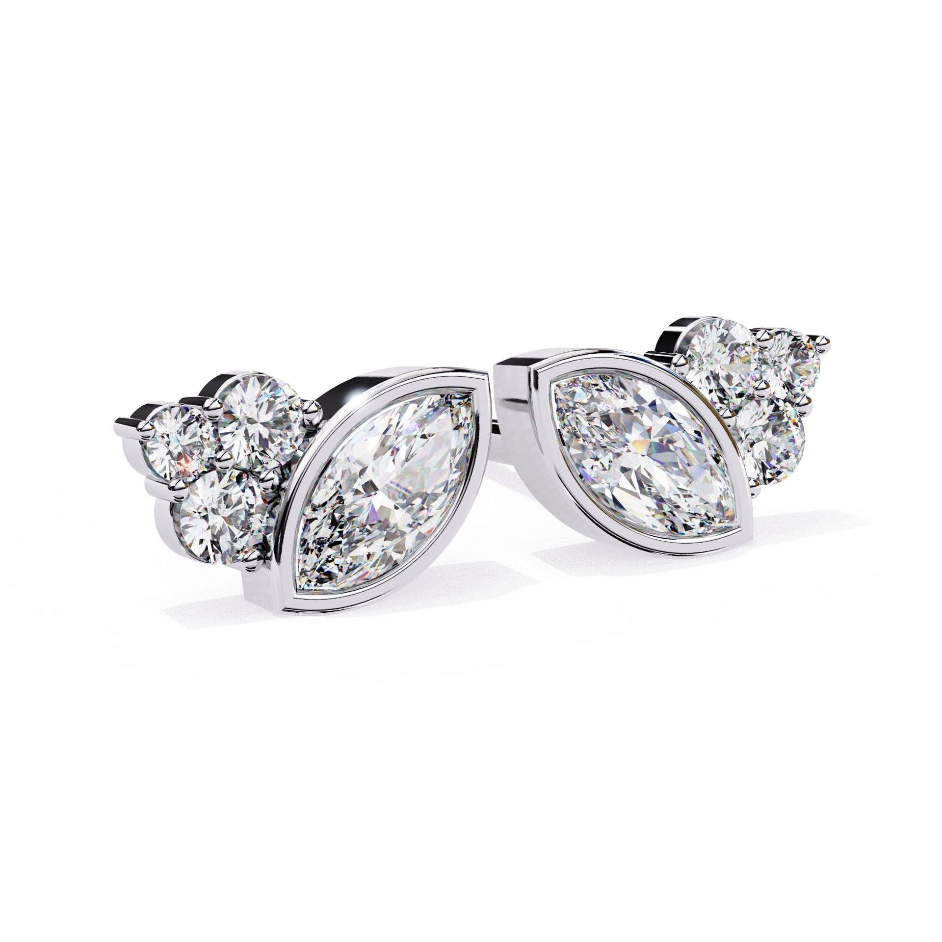 Marquise And Round Lab Diamond Bezel Set Stud Earrings
