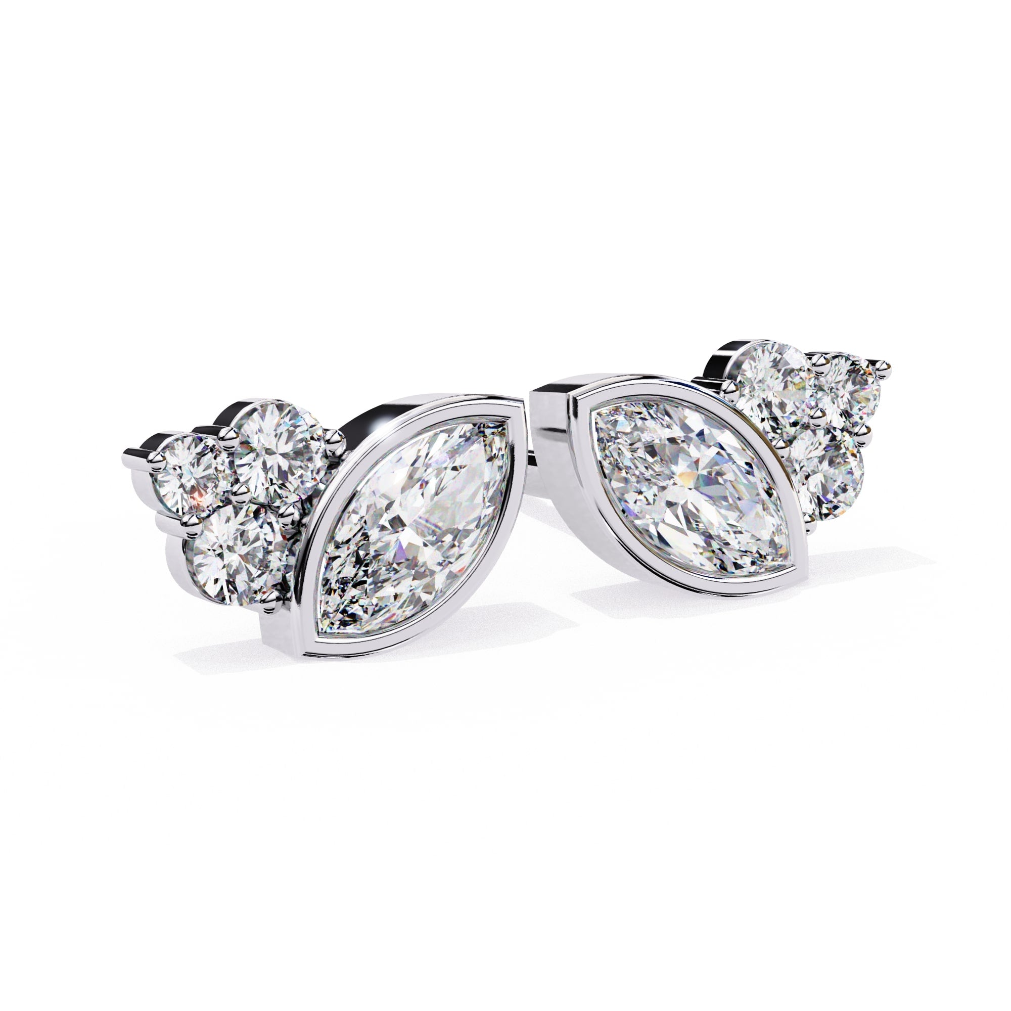 Classic Marquise Diamond Bezel Set Stud Earrings