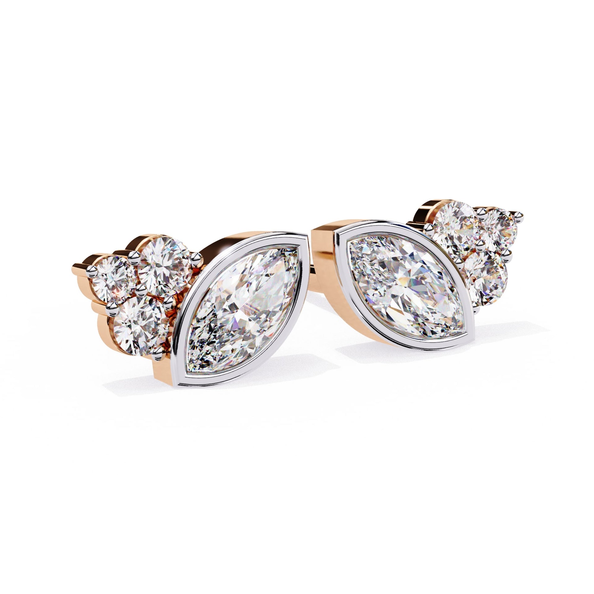 Marquise And Round Lab Diamond Bezel Set Stud Earrings