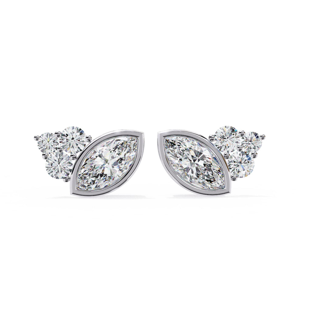 Classic Marquise Diamond Bezel Set Stud Earrings
