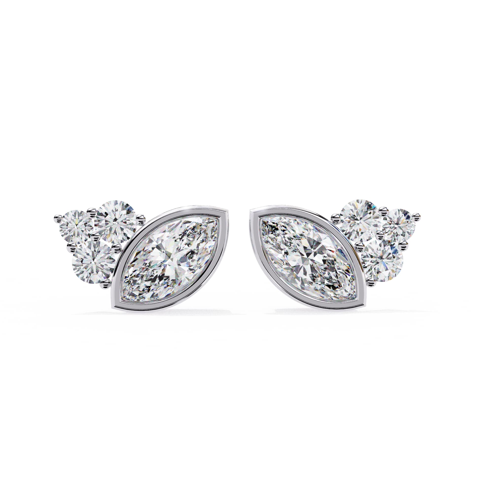 Classic Marquise Diamond Bezel Set Stud Earrings