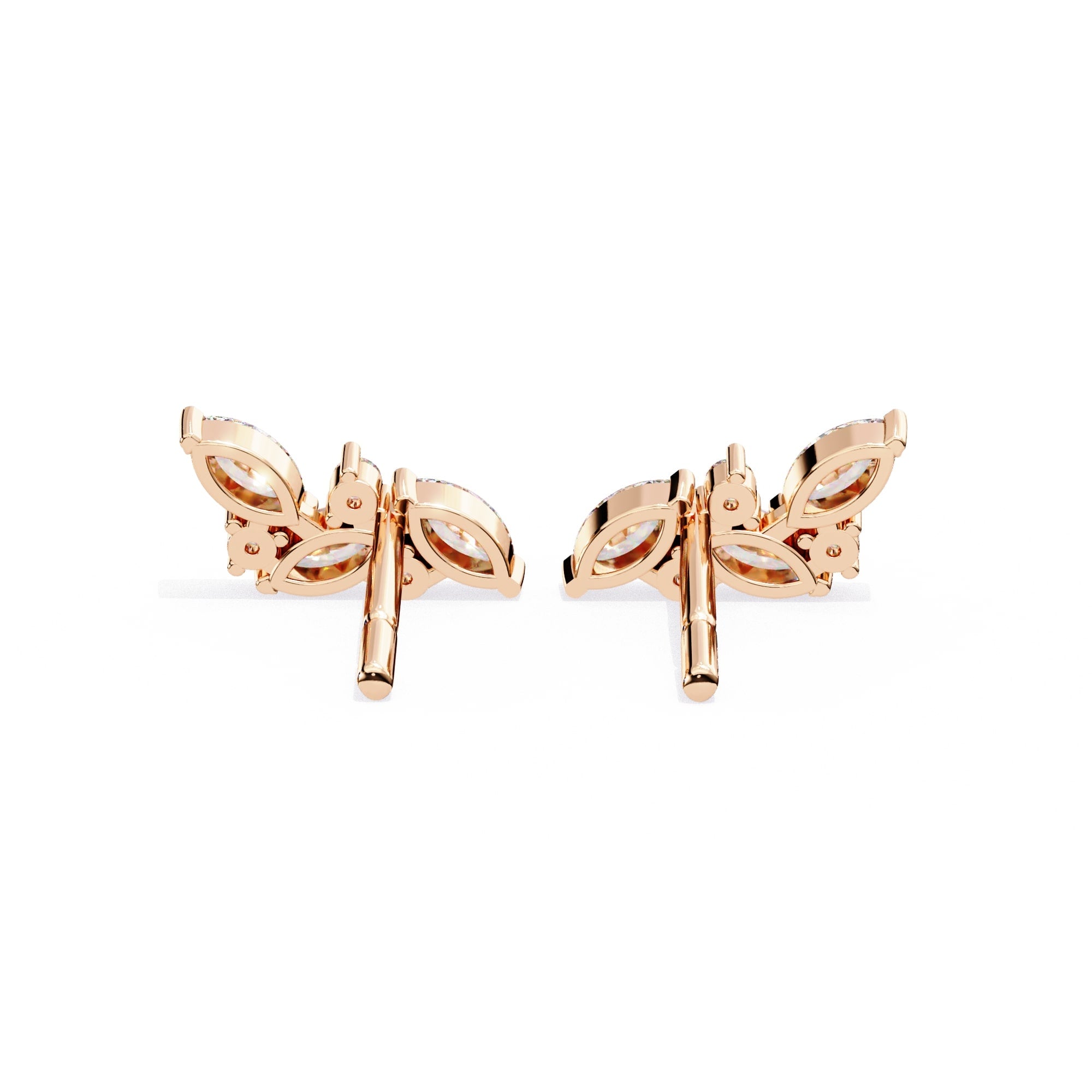 Modern Marquise And Round Diamond Stud Earrings