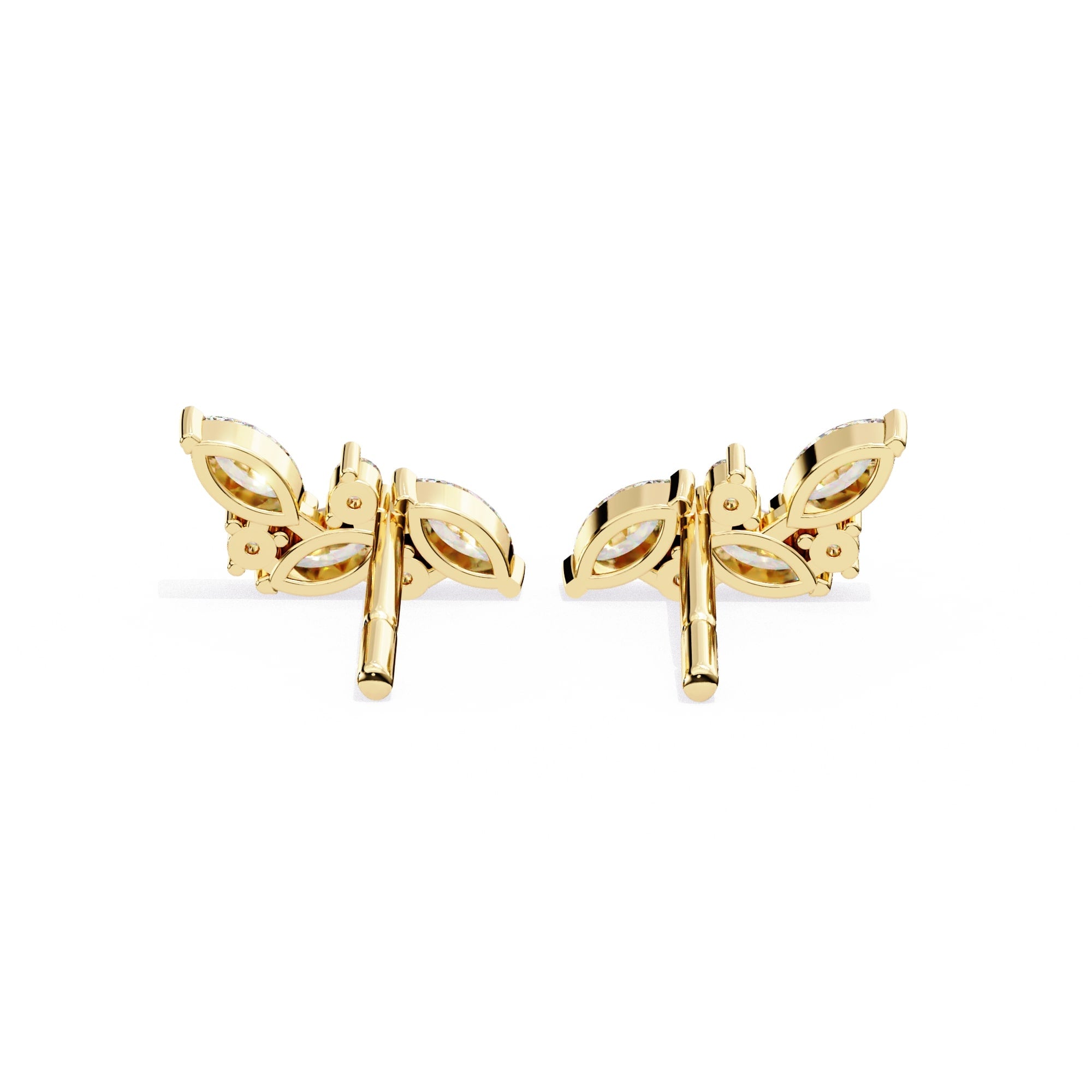 Modern Marquise And Round Diamond Stud Earrings