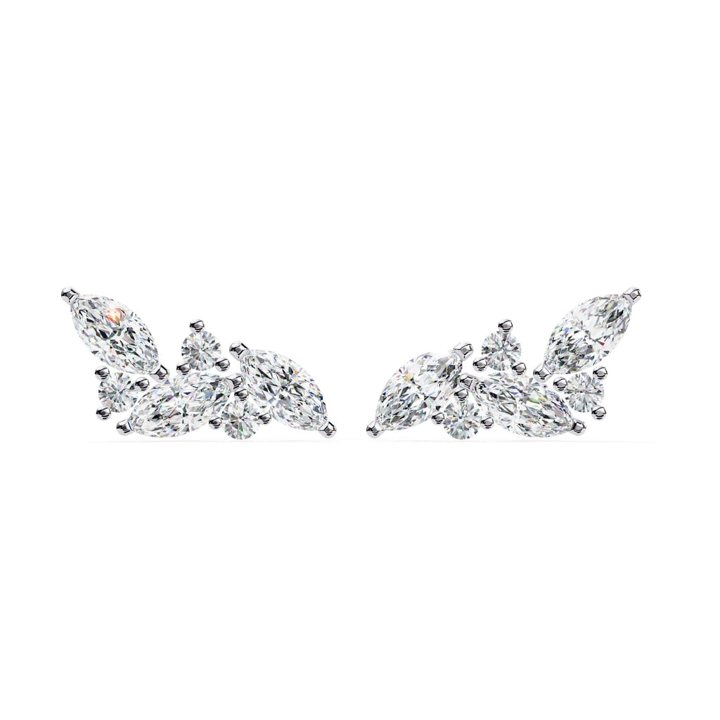 Modern Marquise And Round Diamond Stud Earrings