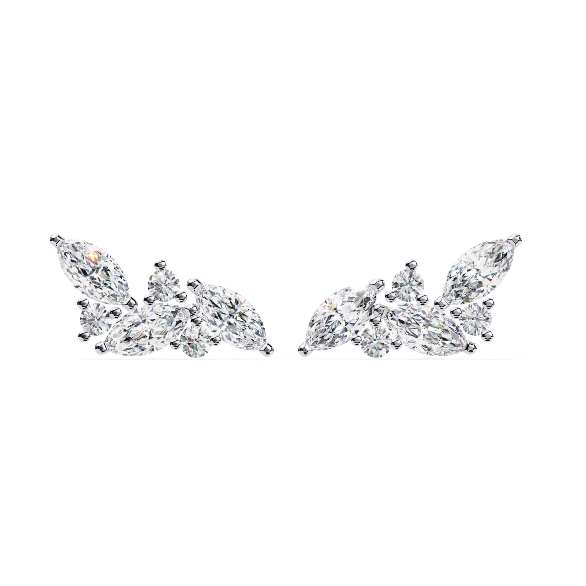 Modern Marquise And Round Diamond Stud Earrings