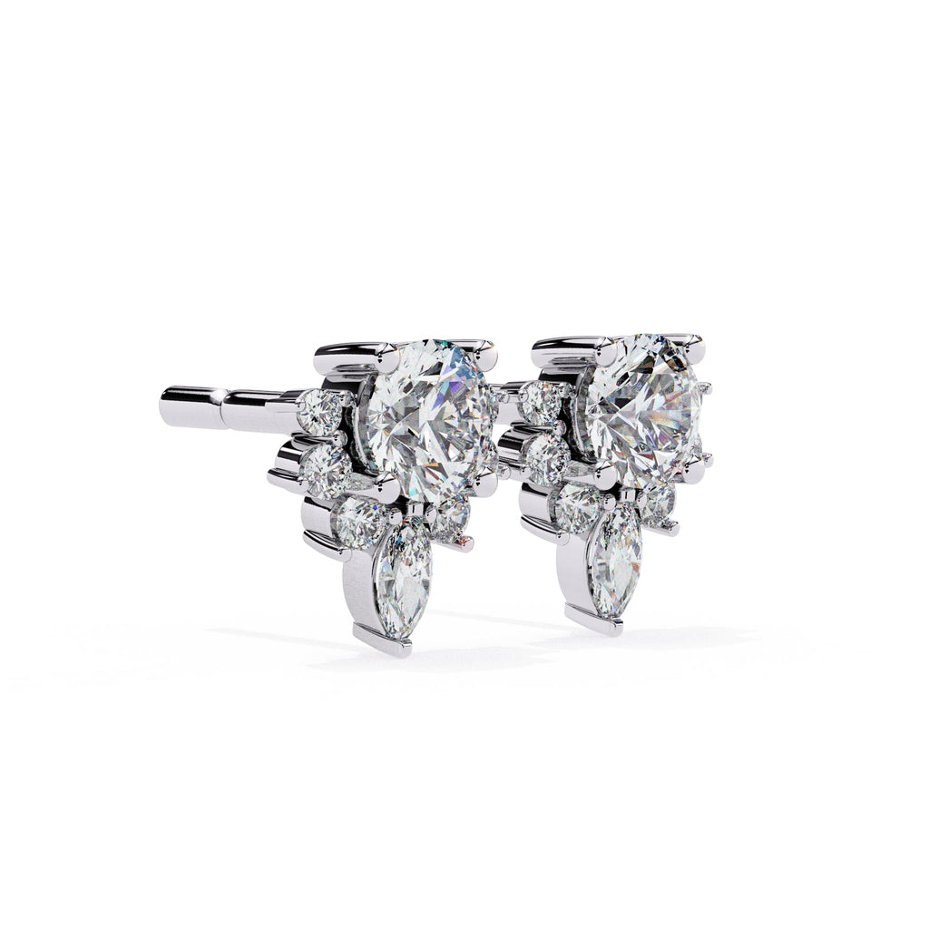 Unique Round And Marquise Cut Diamond Earrings
