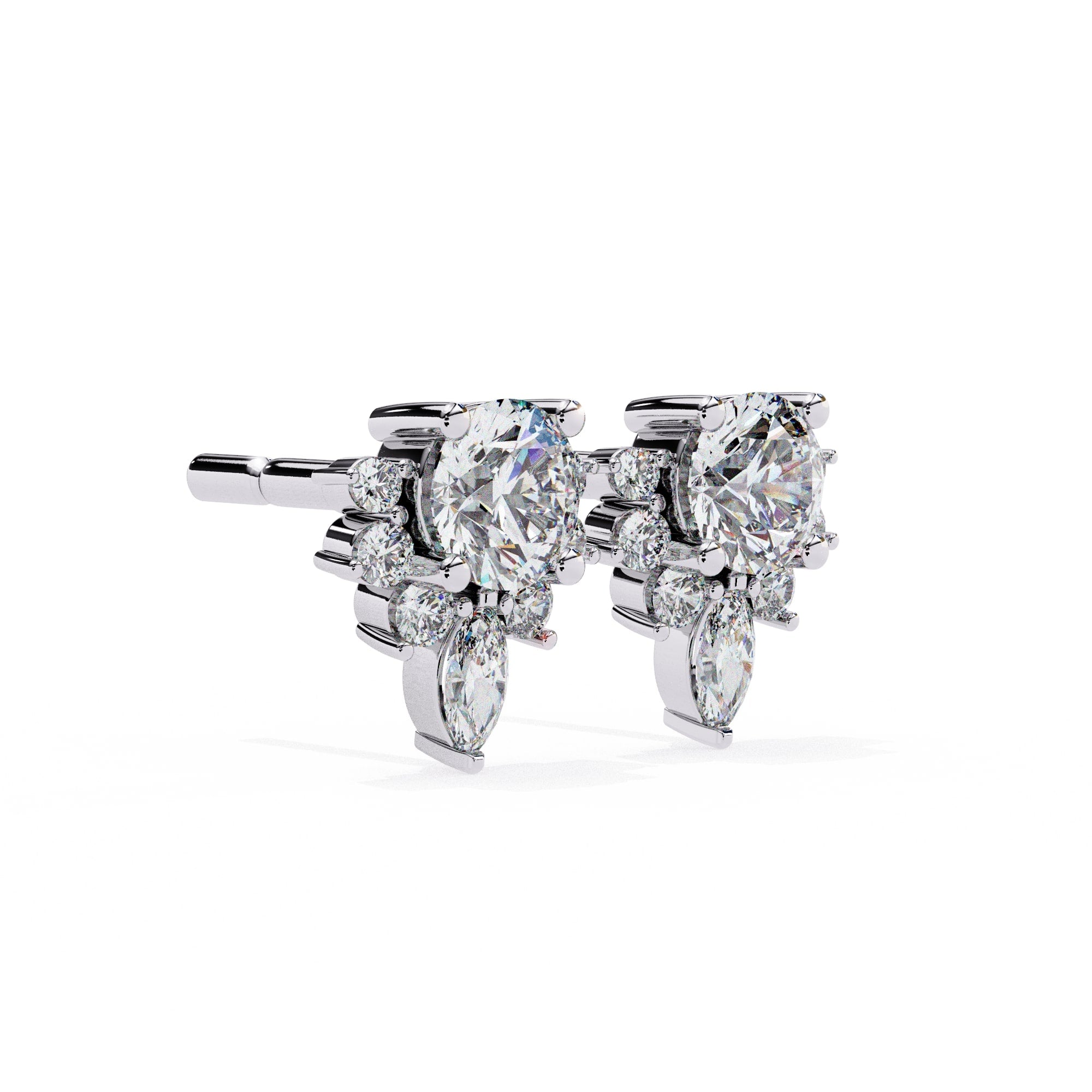 Unique Round And Marquise Cut Diamond Earrings