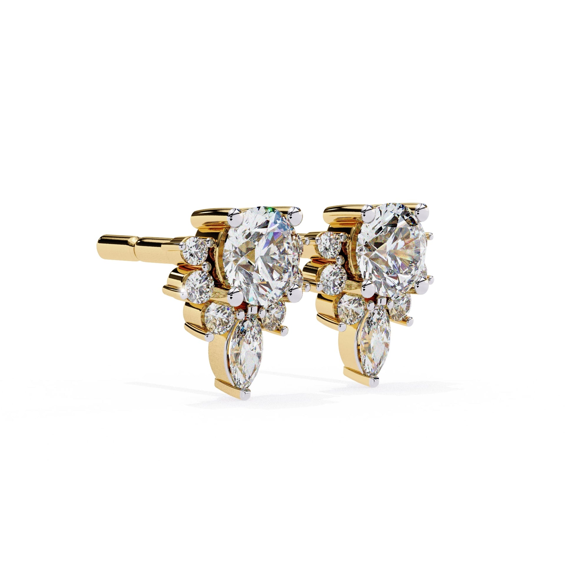 Round And Marquise Cut Lab Diamond Earrings