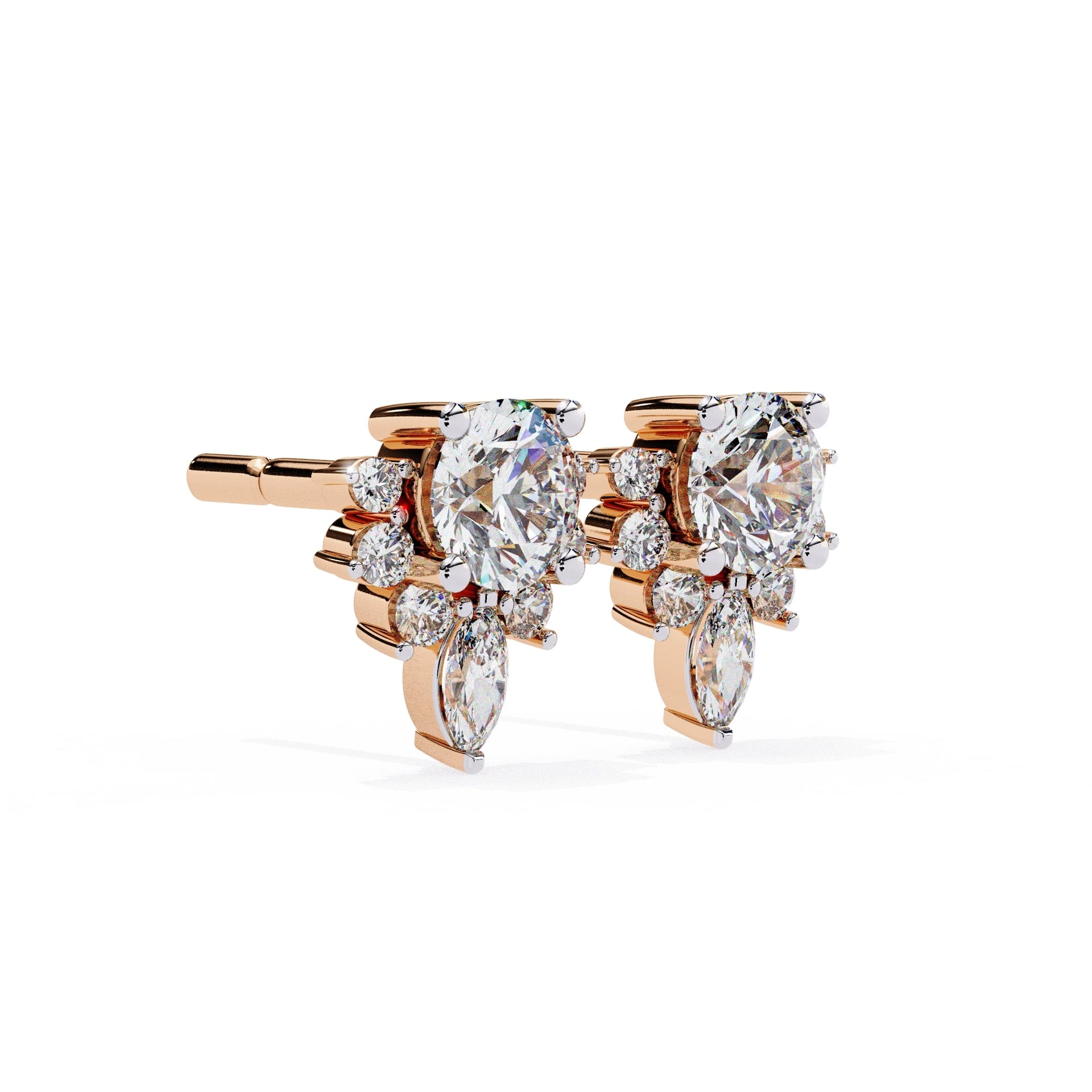 Round And Marquise Cut Lab Diamond Earrings