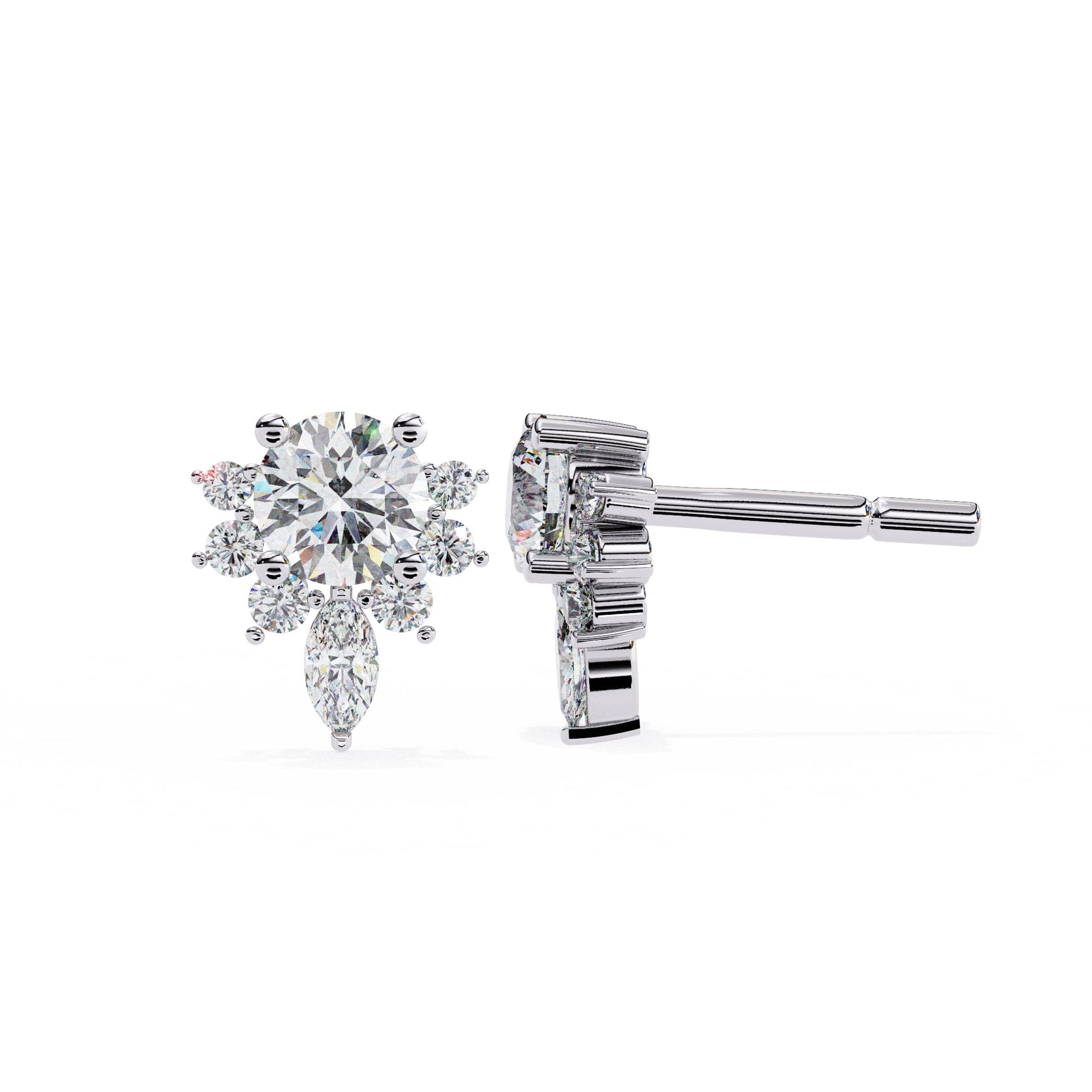 Round And Marquise Cut Lab Diamond Earrings