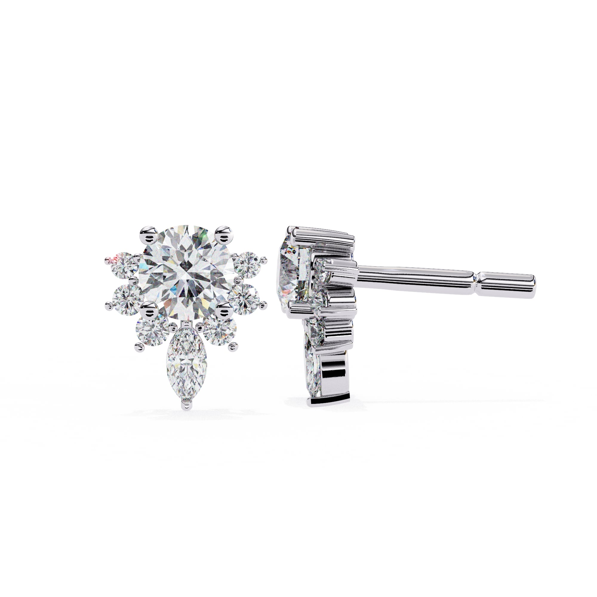 Unique Round And Marquise Cut Diamond Earrings