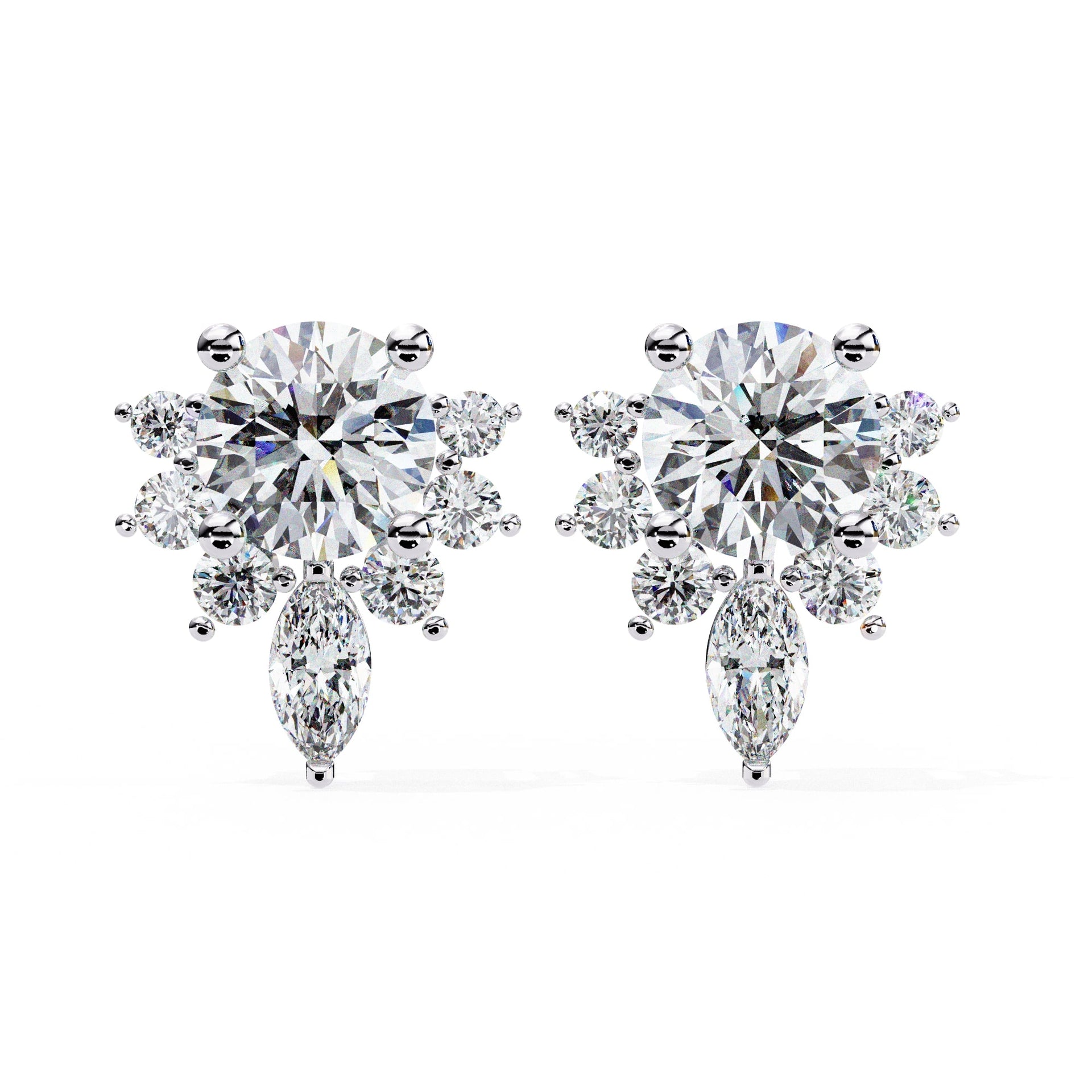Round And Marquise Cut Lab Diamond Earrings