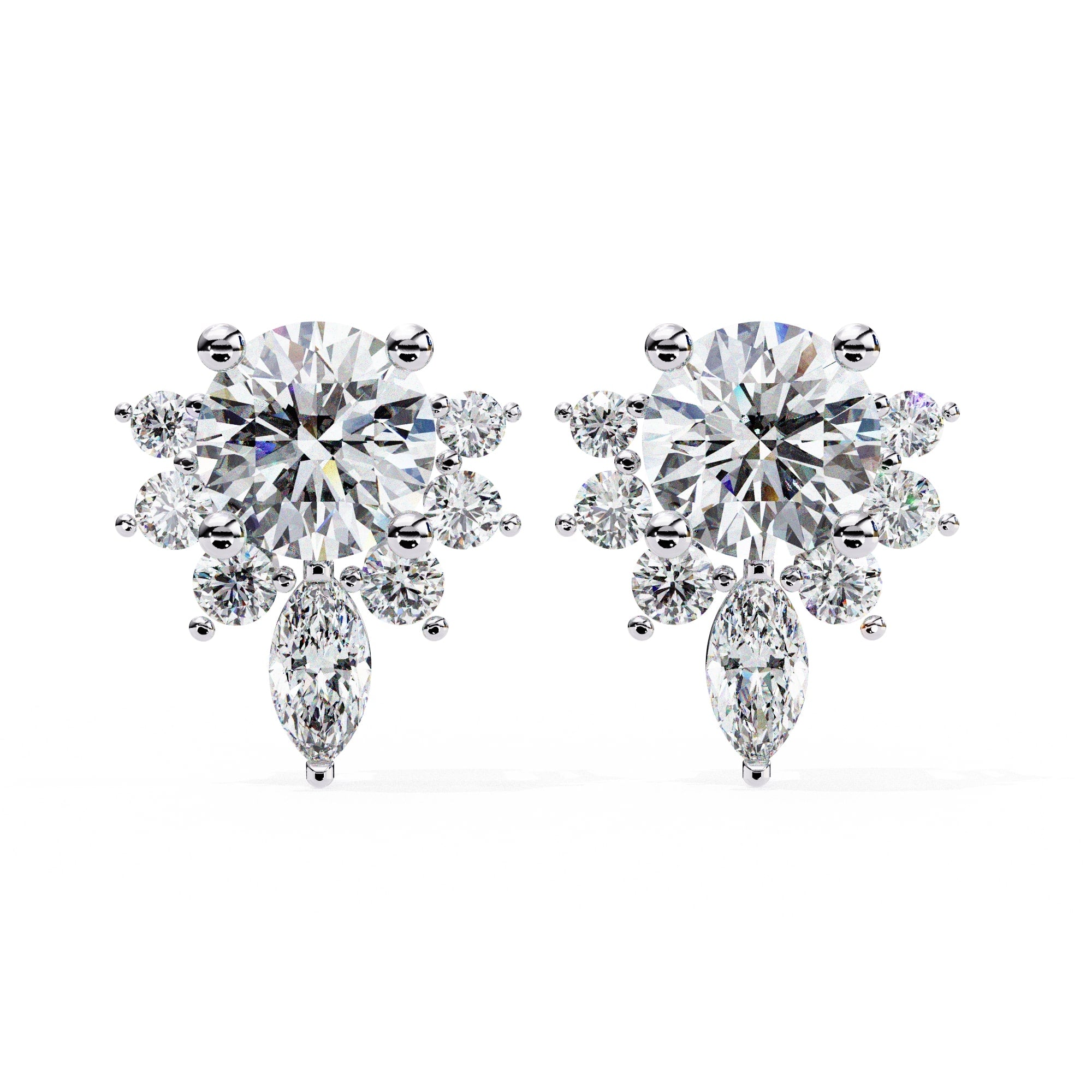 Unique Round And Marquise Cut Diamond Earrings