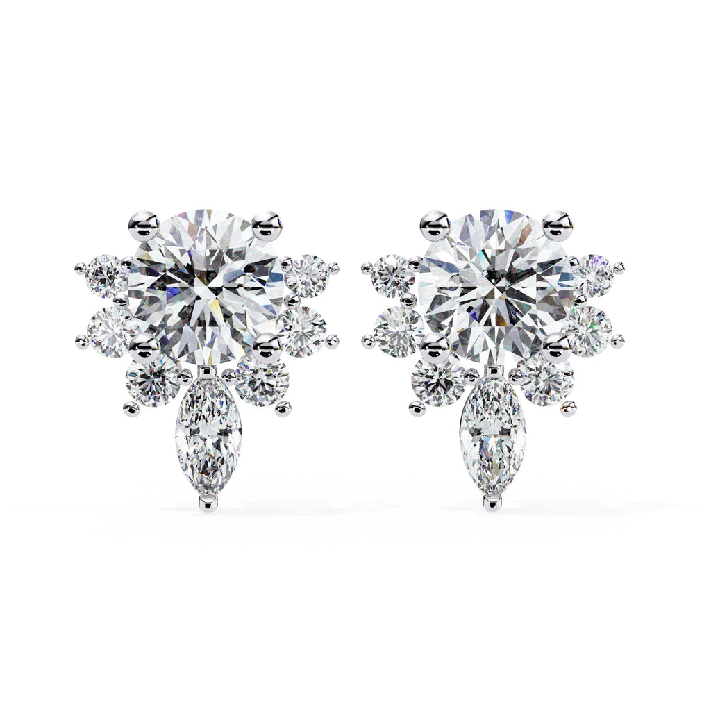 Unique Round And Marquise Cut Diamond Earrings