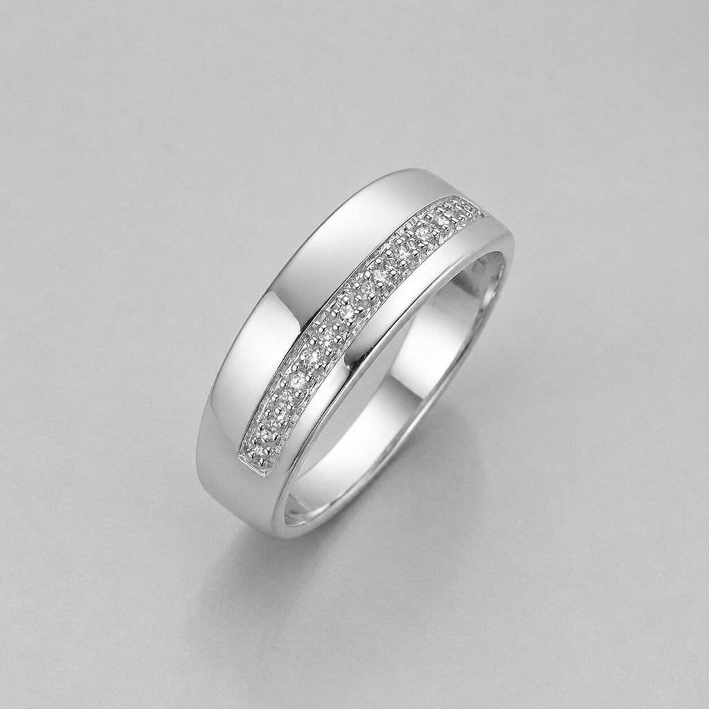 1.1 ct Round Cut Lab Grown Diamond 14K White Gold Pave Ring For Him