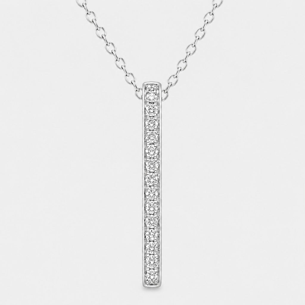 0.21 ct Round Cut Lab Grown Diamond White Gold Bar Pendant For Men