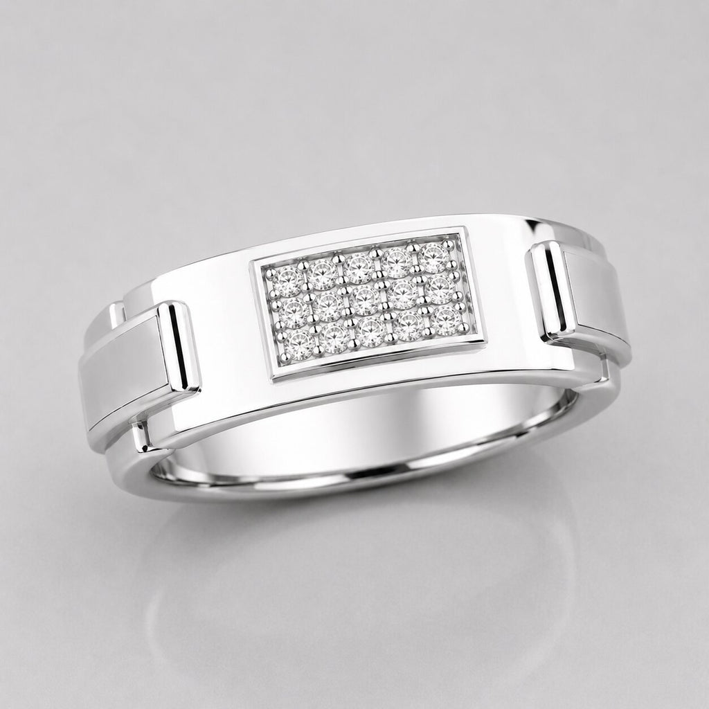 0.15 Carat Round Cut Lab Grown Cluster Diamond Classic Mens Signet Ring