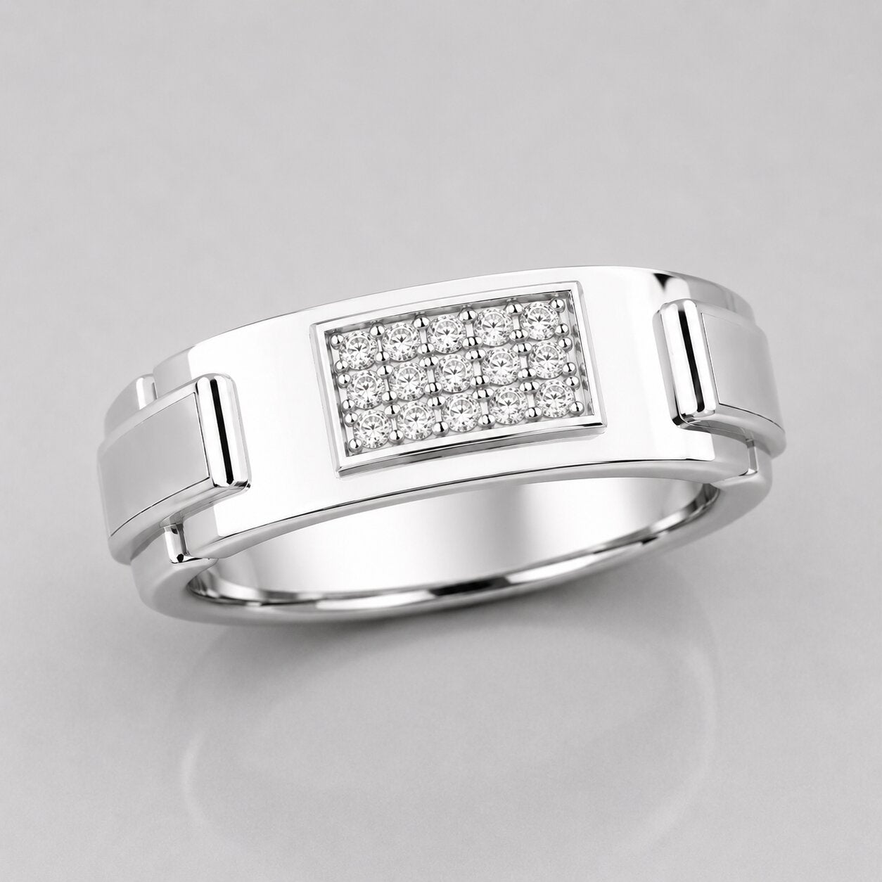 0.15 Carat Round Cut Lab Grown Cluster Diamond Classic Mens Signet Ring