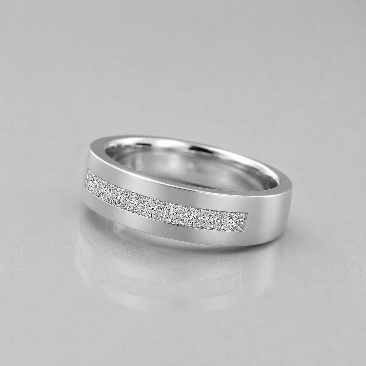 1 Carat Channel Set Princess Cut Lab Diamond Gents Gold Ring