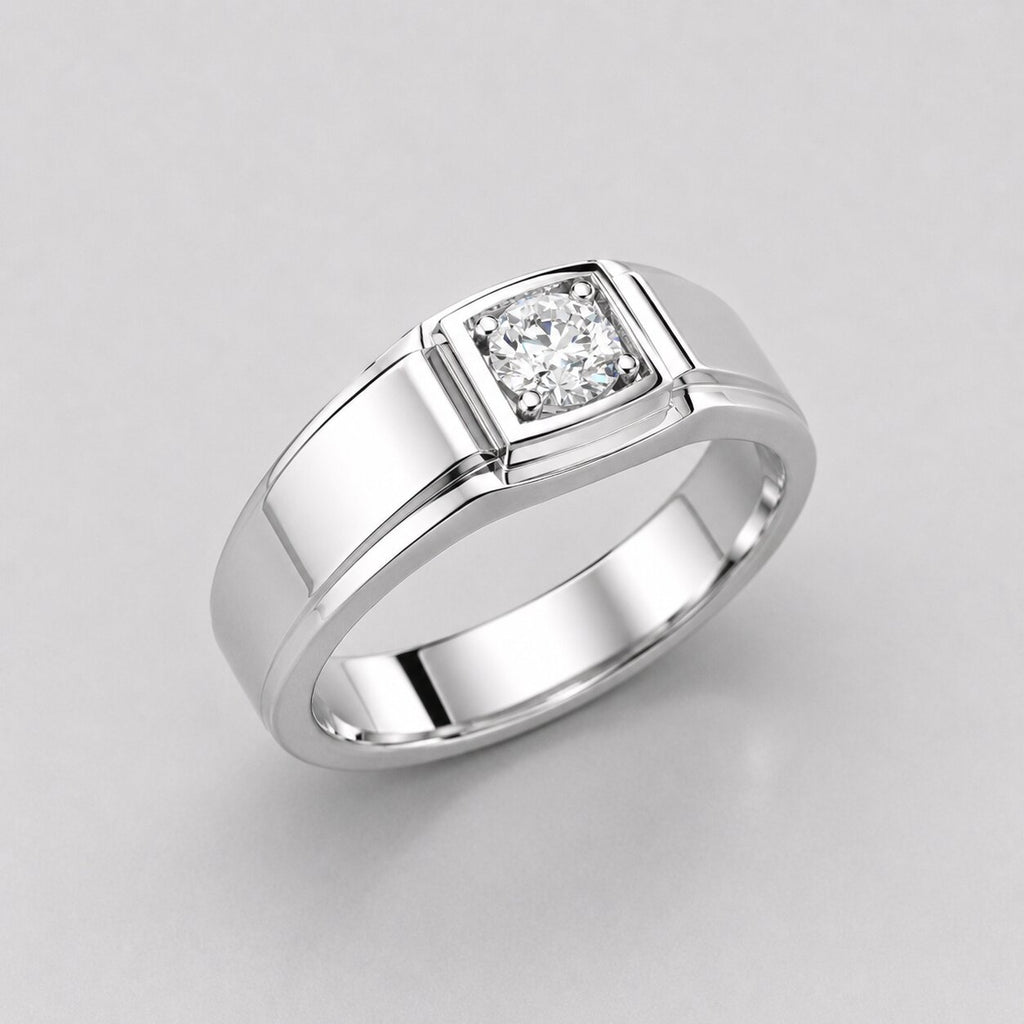 0.5 ct Round Lab Created Diamond 14K White Gold Ring For Men