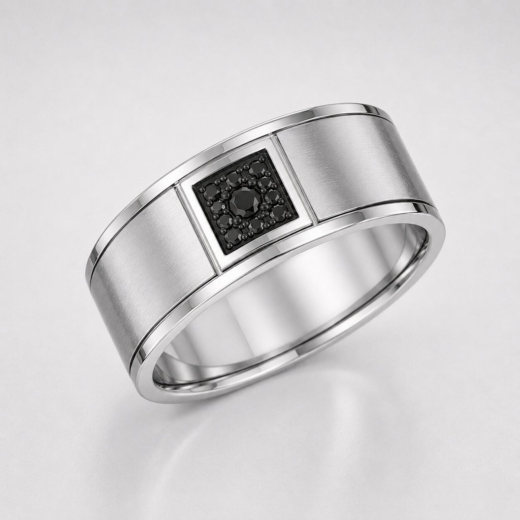 Round Cut Black Diamond Men's Wedding Band
