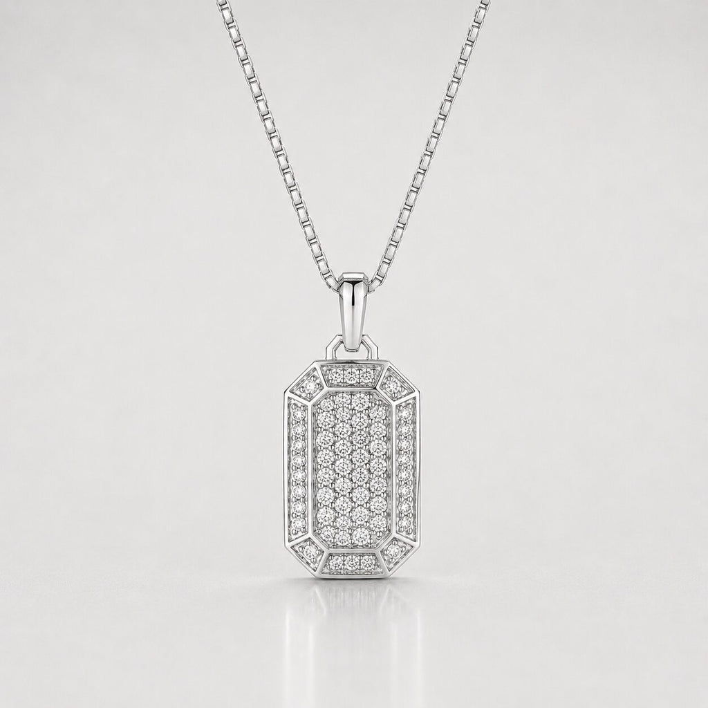0.84 Carat Cluster Round Cut Lab Diamond Dog Tag Pendant For Men