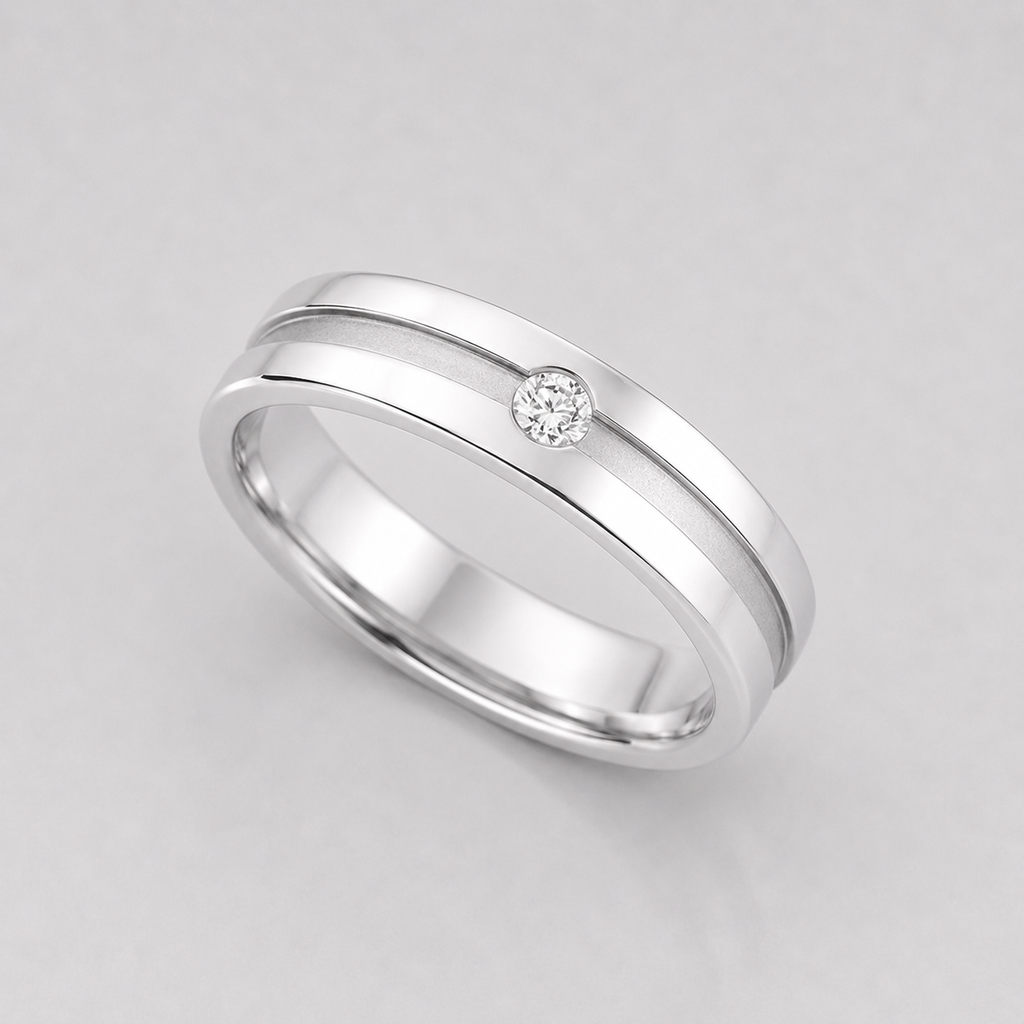 0.10 Ct Round Lab Grown Diamond Flush Set Engagement Ring For Men