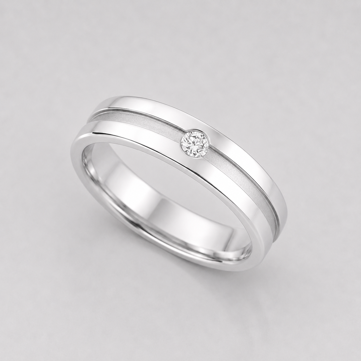 0.10 Ct Round Lab Grown Diamond Flush Set Engagement Ring For Men