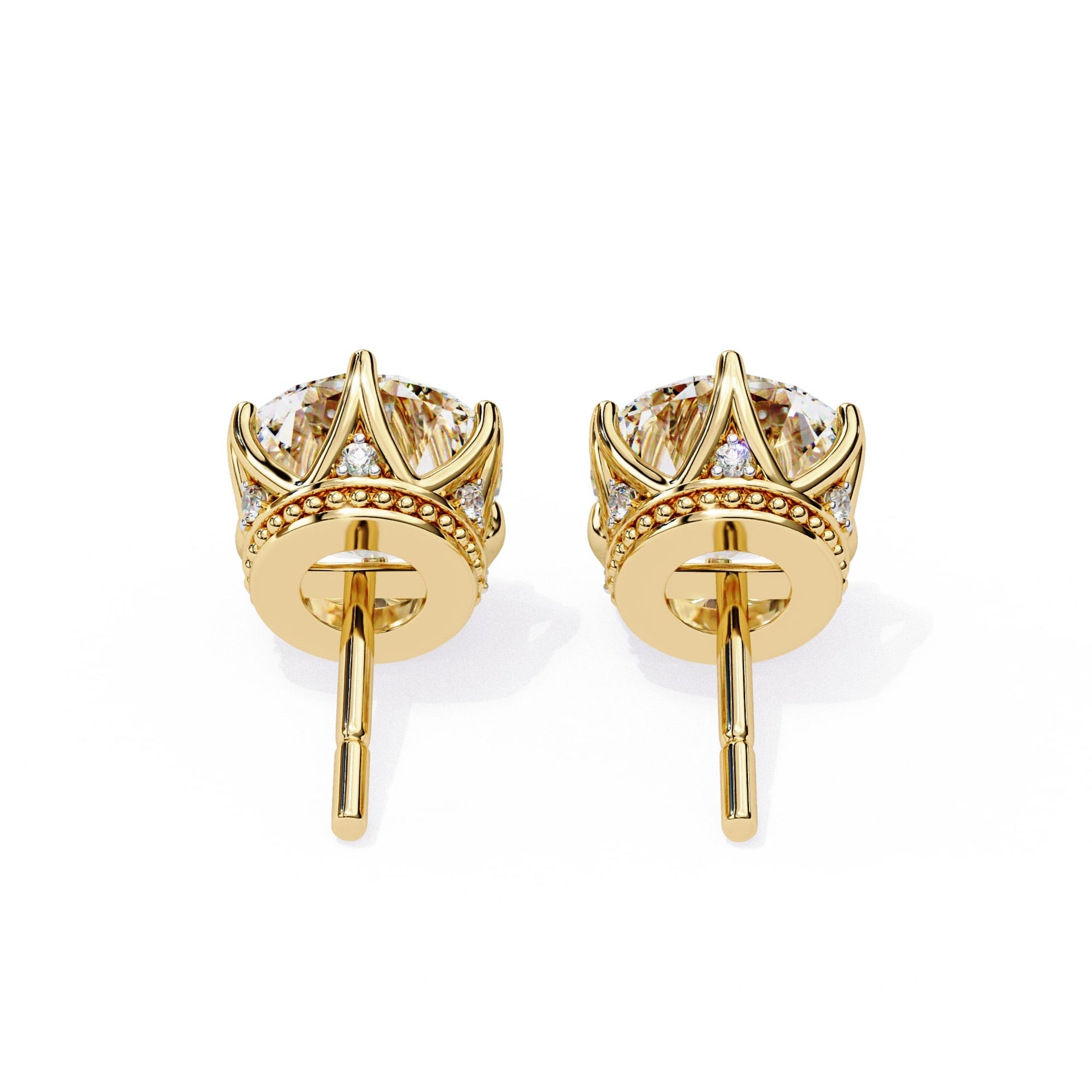 Round Lab Grown Diamond Earrings In Yellow Gold