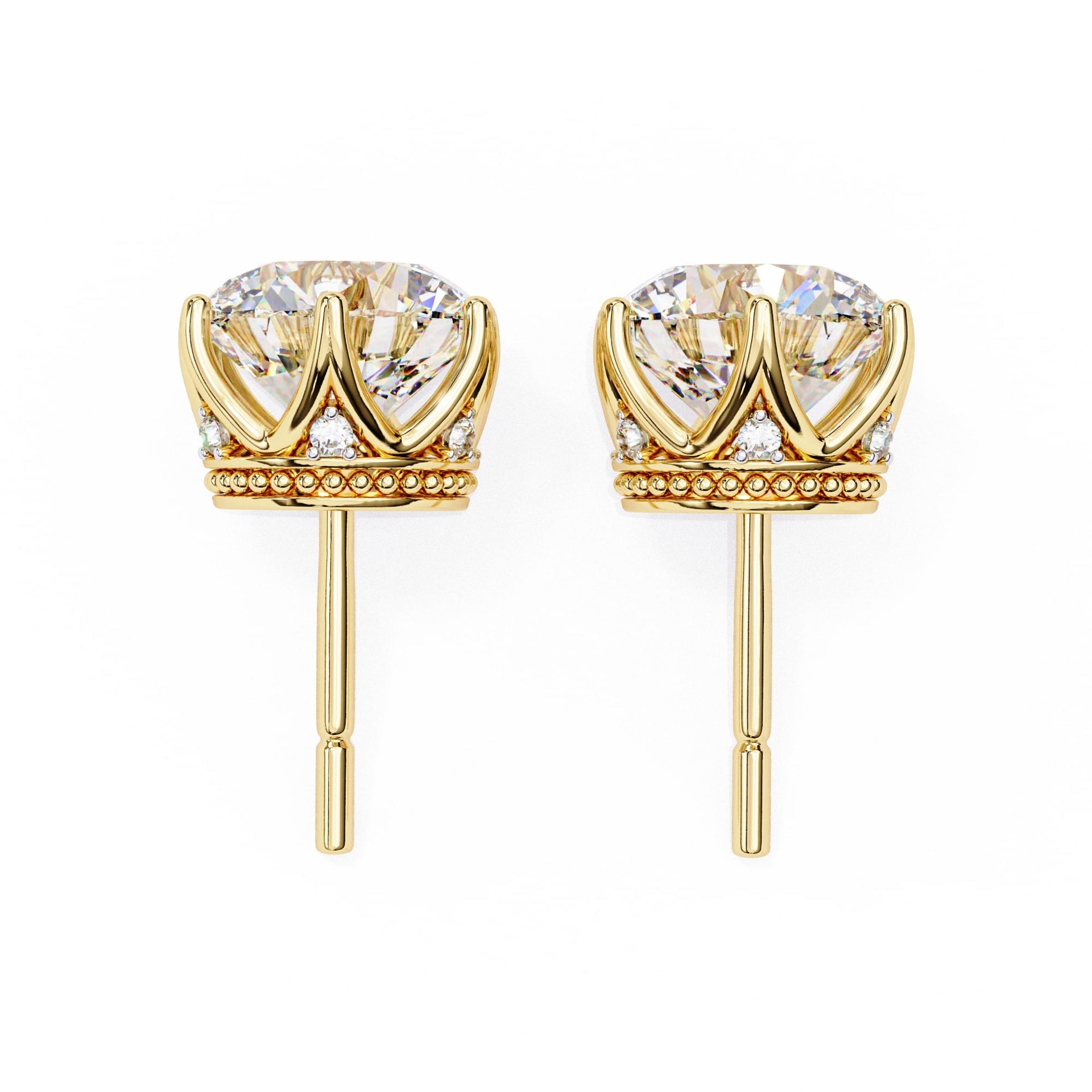 Round Lab Grown Diamond Earrings In Yellow Gold