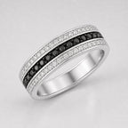 Channel Set Round Black and White Diamond Men's Wedding Band