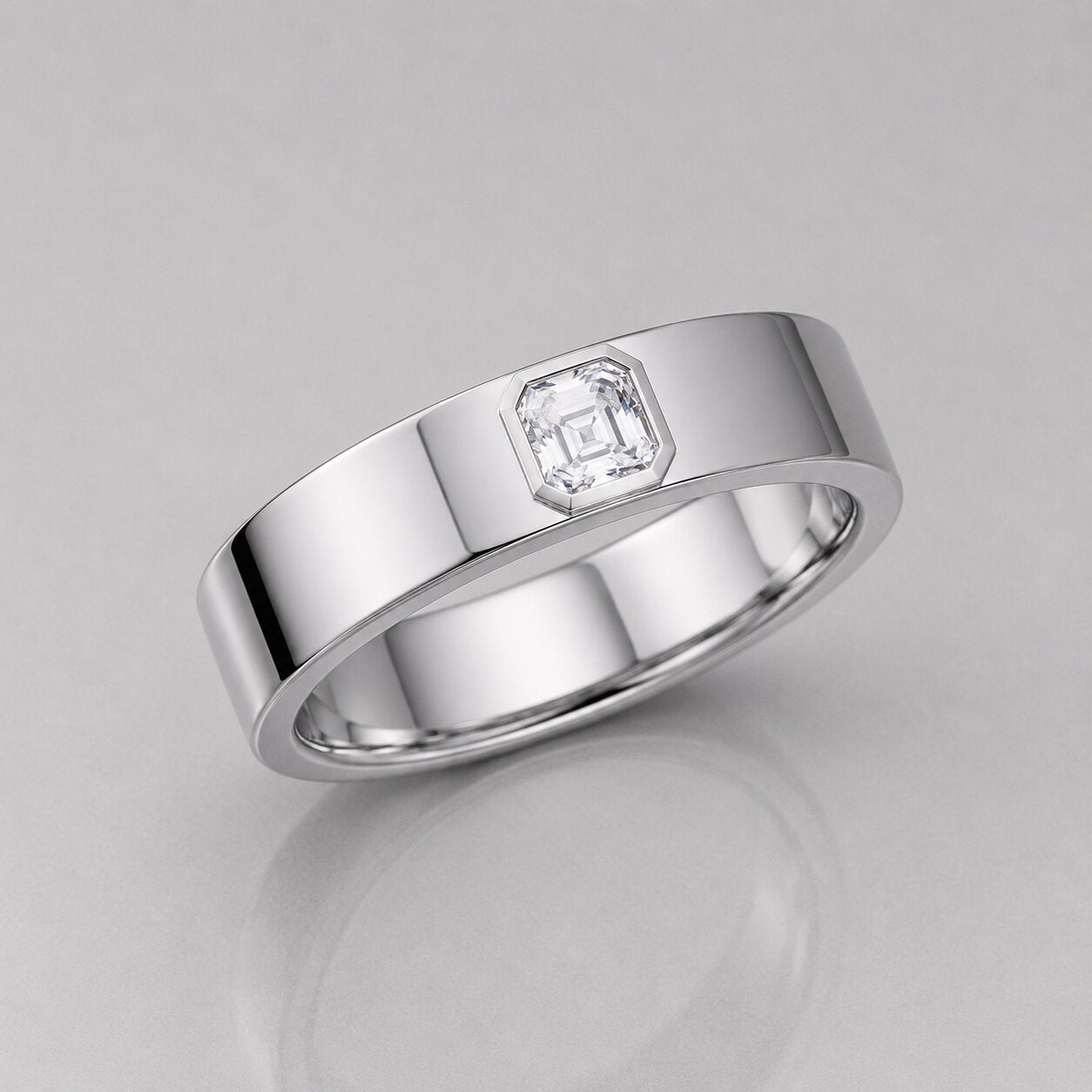 Asscher Lab Grown Diamond Solitaire Engagement Ring For Men
