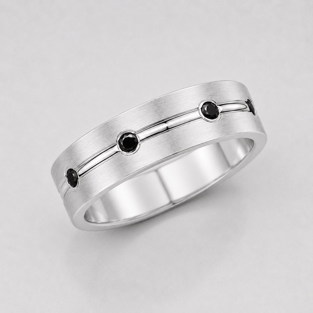 1 Carat Round Cut Black Diamond Groove Men's Wedding Ring
