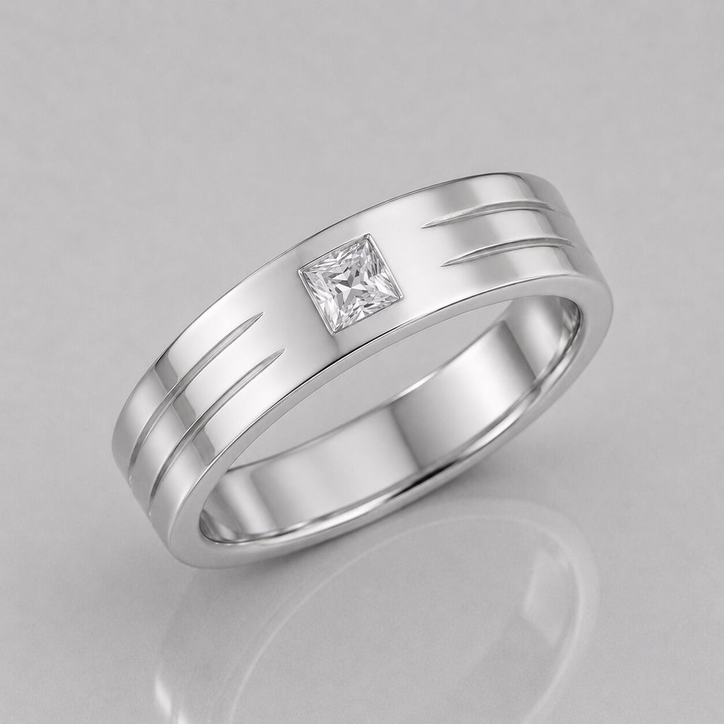 Lab Grown Princess Cut Single Diamond Mens Ring