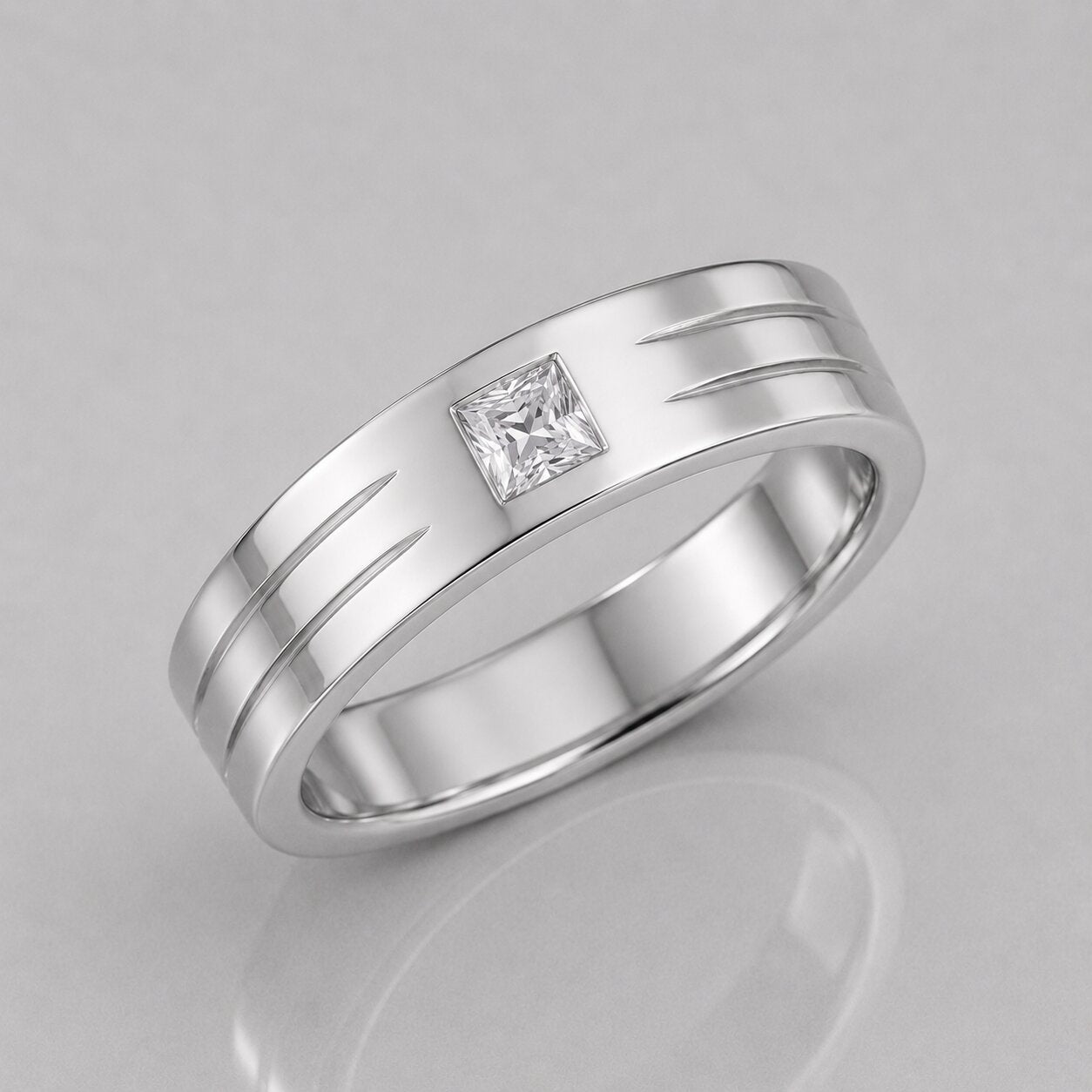 Lab Grown Princess Cut Single Diamond Mens Ring