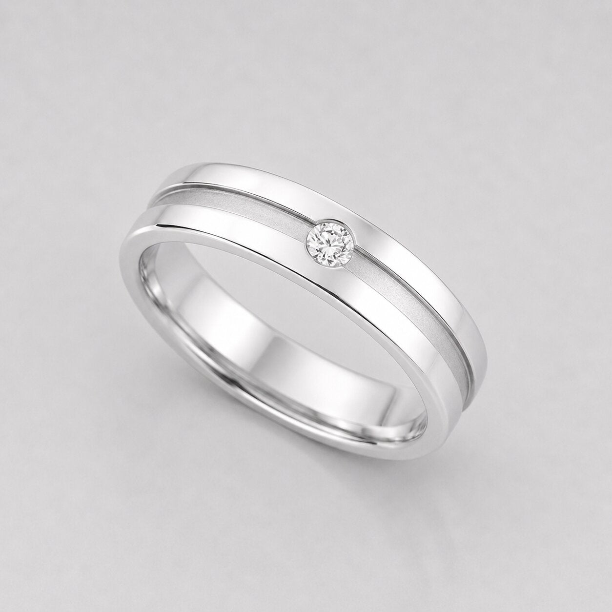 Round Lab Grown Diamond Flush Set Engagement Ring For Men