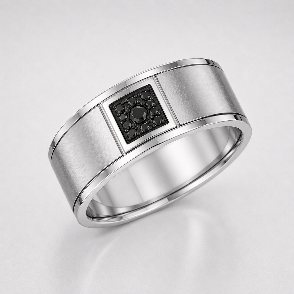 Round Cut Black Diamond Men's Wedding Band