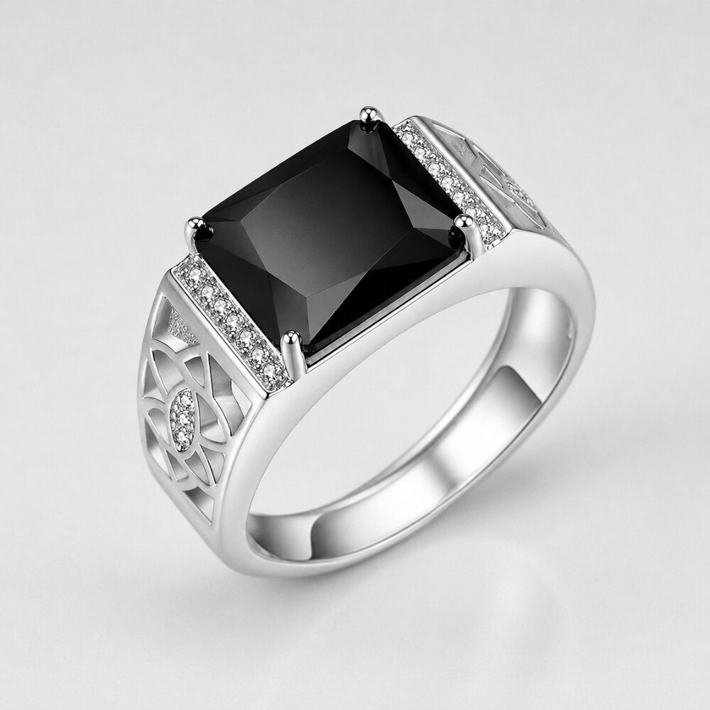 5.5 Carat Radiant Cut Black Diamond Statement Ring For Men