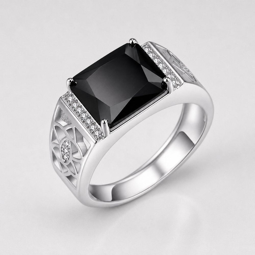 4 Carat Radiant Cut Black Diamond Statement Ring For Men