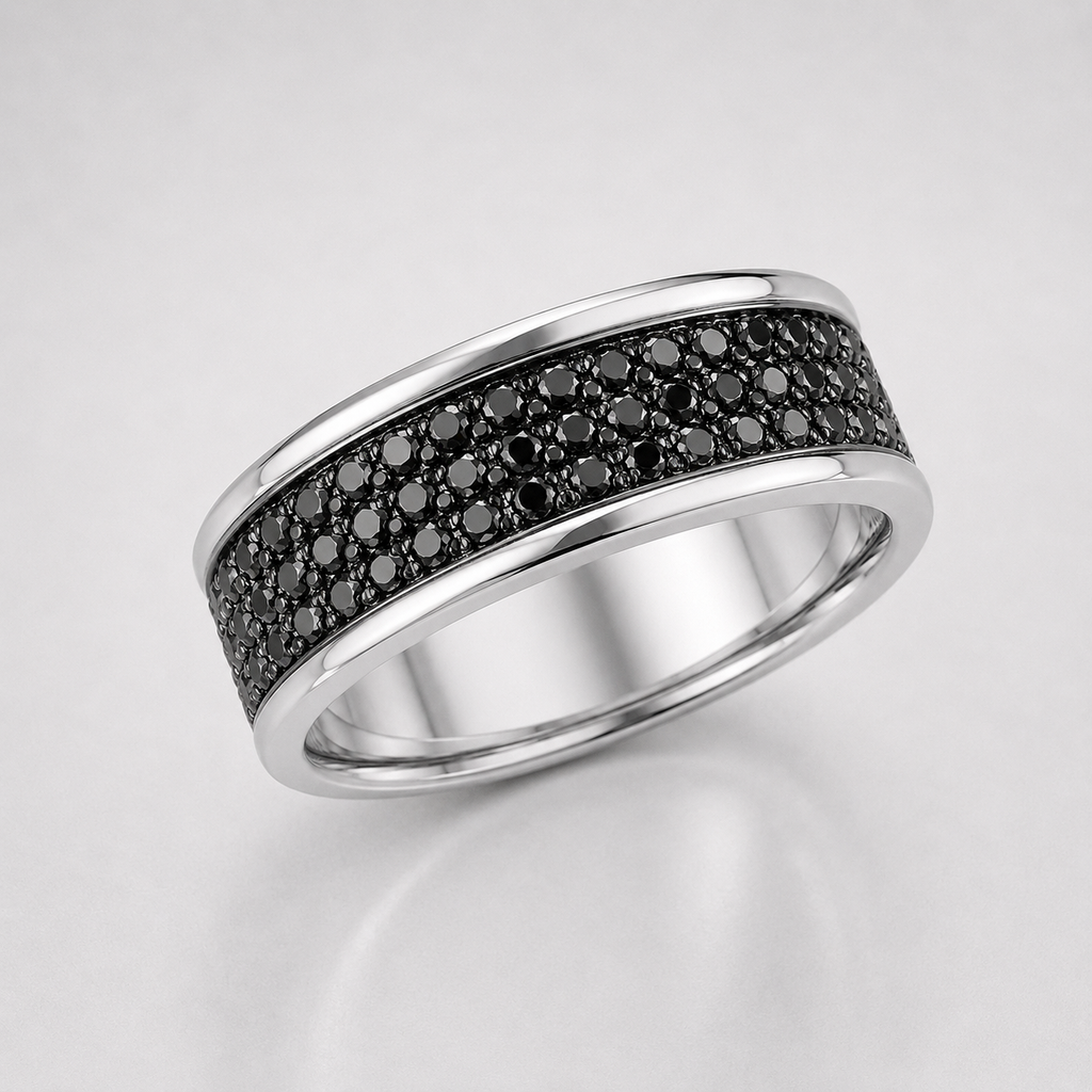 Multiple Round Cut Black Diamond Mens Eternity Pave Ring