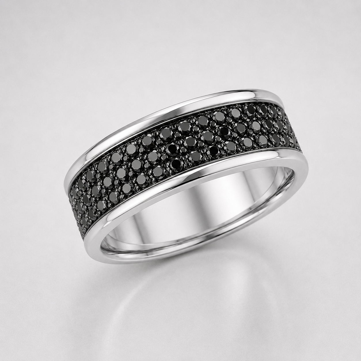 Multiple Round Cut Black Diamond Mens Eternity Pave Ring