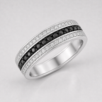 Channel Set Round Black and White Diamond Men's Wedding Band